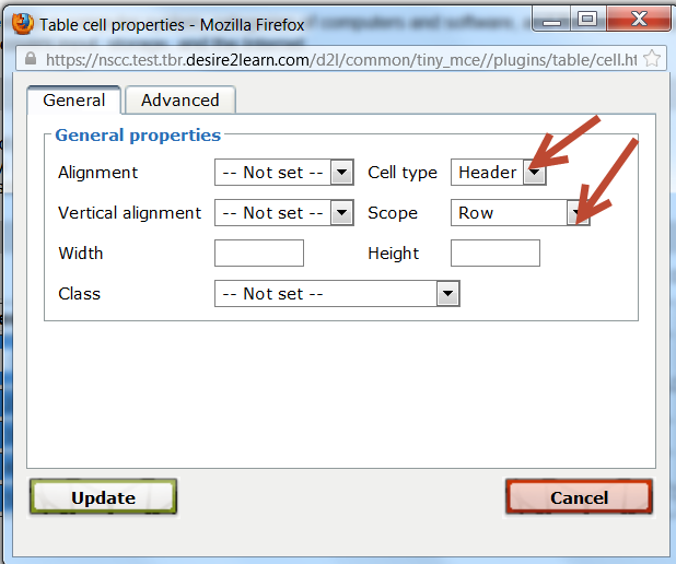 Dialog box with Header and Row selected.