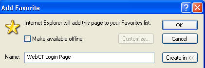 Internet Explorer Add Favorite screen showing to click OK to add to the favorites list.