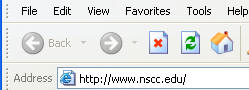 Internet Explorer address box with http://www.nscc.edu.