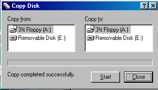 Copy Disk dialog box showing Copy Completed Successfully.