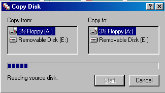 Copy Disk dialog box showing Reading Source Disk.