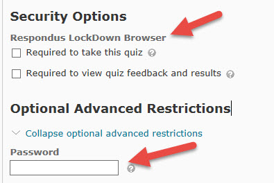 Quiz Settings for D2L