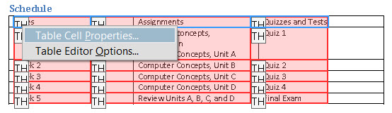 Table with Headers Selected