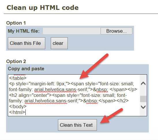 Paste code into Clean up HTML Code program