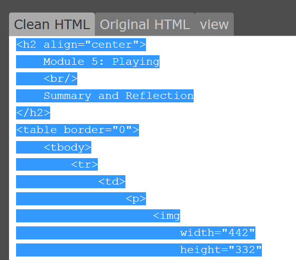 Copy clean code from Convert to Clean HTML program