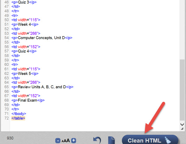 Click the Clean HTML button.
