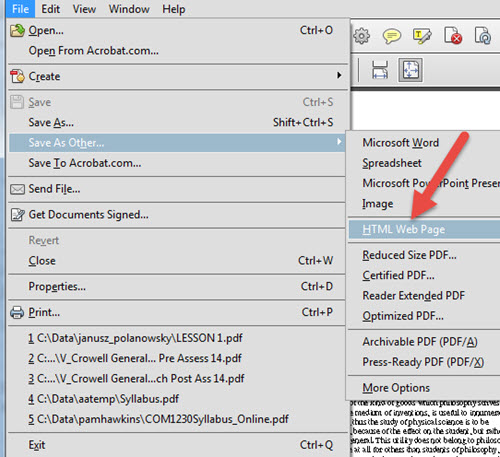 Save as Other and choose HTML Web Page