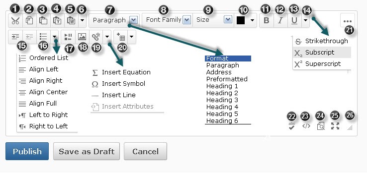 HTML Editor with features labeled