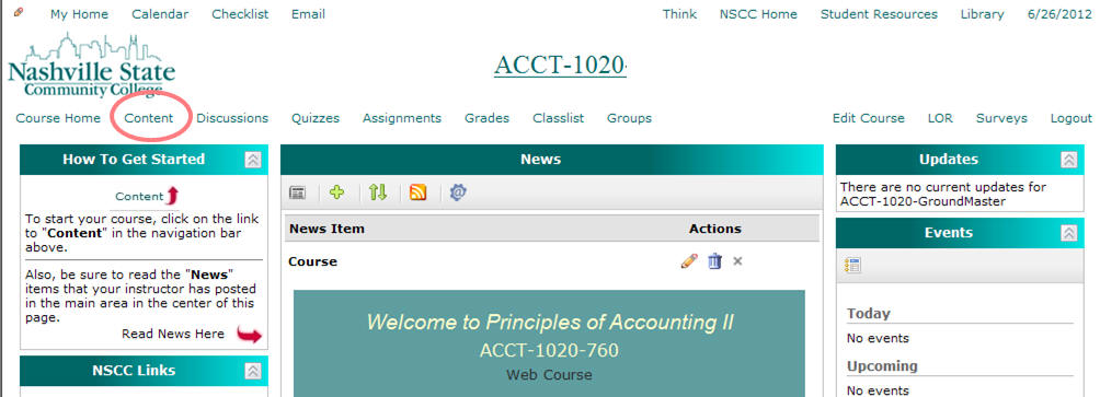 NS Online course menu.