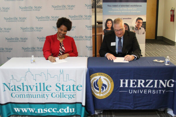 Pictured, left to right: Dr. Shanna L. Jackson, president, Nashville State, and Thomas P. Perin, Sr., associate vice president of Community Partnerships, Herzing University.